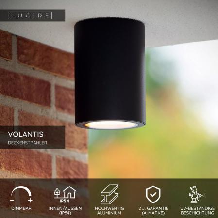 Lucide VOLANTIS Außen-Deckenstrahler E27 IP54 Schwarz