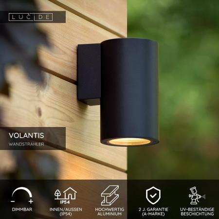 Lucide VOLANTIS Wandstrahler / Wandleuchte Schwarz E27 IP54 dimmbar