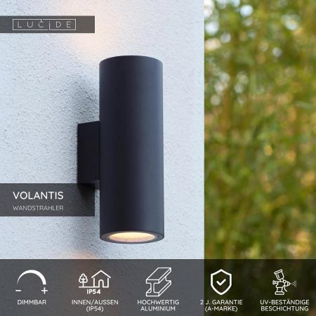 Lucide VOLANTIS - Wandstrahler / Wandleuchte Innen/Außen - 2xE27 - IP54 - Schwarz