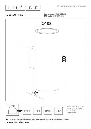 Lucide VOLANTIS - Wandstrahler / Wandleuchte Innen/Außen - 2xE27 - IP54 - Schwarz