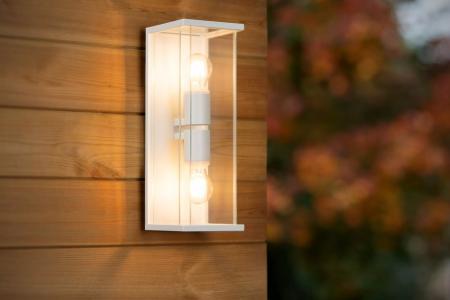 Lucide CLAIRE Wandleuchte Innen/Außen Weiß E27 2x IP54 Glas Metall dimmbar