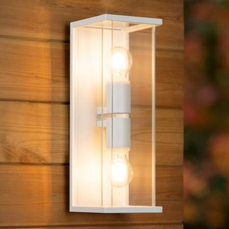 Lucide CLAIRE Wandleuchte Innen/Außen Weiß E27 2x IP54 Glas Metall dimmbar