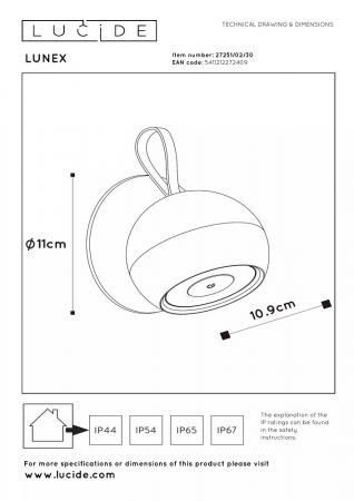 Lucide LUNEX - wiederaufladbare Wandleuchte Innen/Außen - Akku/Batterie - LED Dim. - 1x2W 3000K - IP54 - Magnetisch - Schwarz