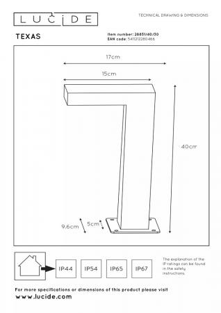 Lucide TEXAS LED Pollerleuchte Anthrazit – 8W, 3000K, IP54, 40 cm