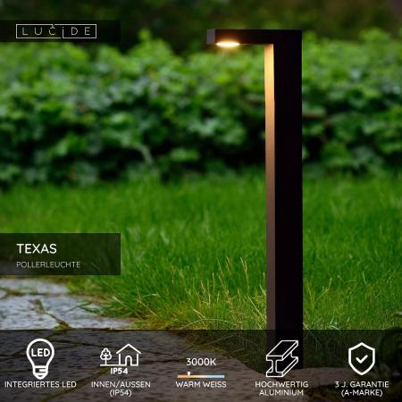 Lucide TEXAS LED Pollerleuchte Anthrazit – 7W, 3000K, IP54, 60 cm