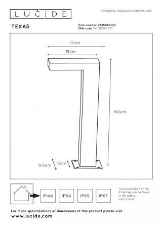 Lucide TEXAS LED Pollerleuchte Anthrazit – 7W, 3000K, IP54, 60 cm