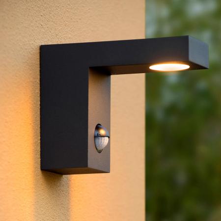 Lucide TEXAS-IR – Wandstrahler / Wandleuchte Innen & Außen – LED 7W 3000K – IP54 – Bewegung & Tag/Nacht-Sensor (abschaltbar) – Anthrazit
