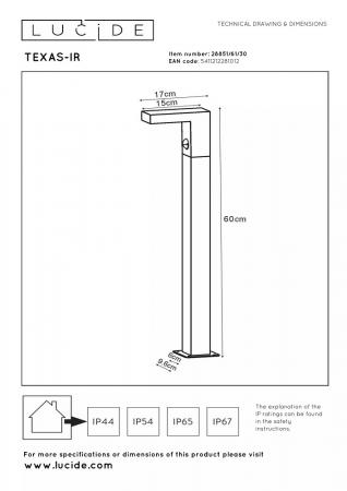Lucide TEXAS-IR LED Pollerleuchte Anthrazit – 7W, 3000K, IP54, mit Bewegungsmelder