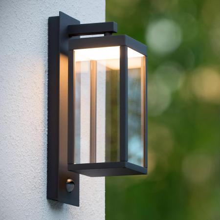 Lucide CLAIRETTE - Wandleuchte Innen/Außen - LED - 1x13W 3000K - IP54 - Bewegung und Tag/Nacht-Sensor - Anthrazit