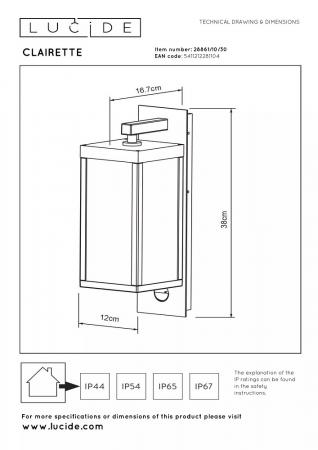Lucide CLAIRETTE - Wandleuchte Innen/Außen - LED - 1x13W 3000K - IP54 - Bewegung und Tag/Nacht-Sensor - Anthrazit