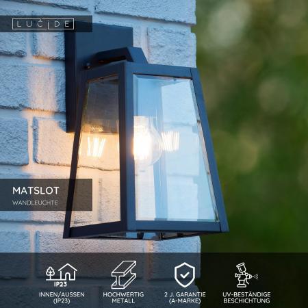 Lucide MATSLOT – Außenwandleuchte E27 IP23 Schwarz