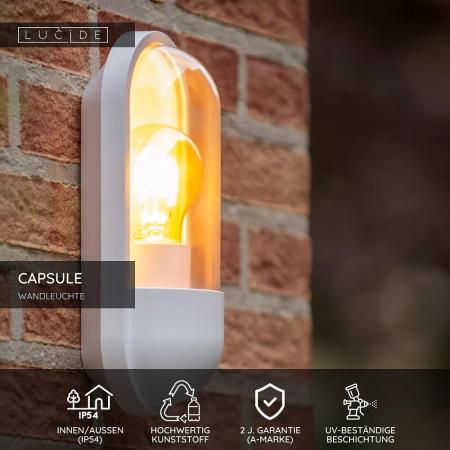 Lucide CAPSULE - Wandleuchte Innen/Außen - 1xE27 - IP54 - Weiß