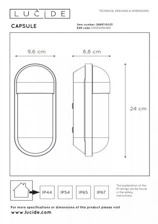 Lucide CAPSULE - Wandleuchte Innen/Außen - 1xE27 - IP54 - Weiß