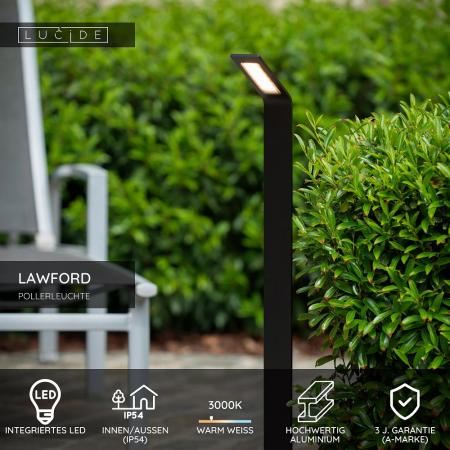 Lucide LAWFORD LED Pollerleuchte Schwarz – 6W, 3000K, IP54, 80,5 cm
