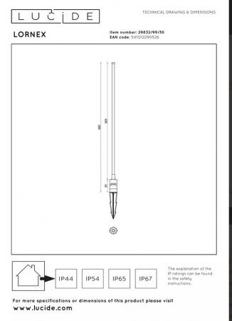 Lucide LORNEX LED Lichtstab Ø4,9 cm 6W 3000K IP54 Schwarz