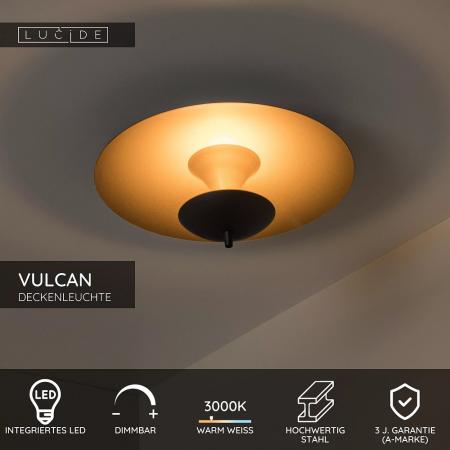 Lucide VULCAN LED Deckenleuchte Ø35 cm 9W 3000K dimmbar Schwarz Messing