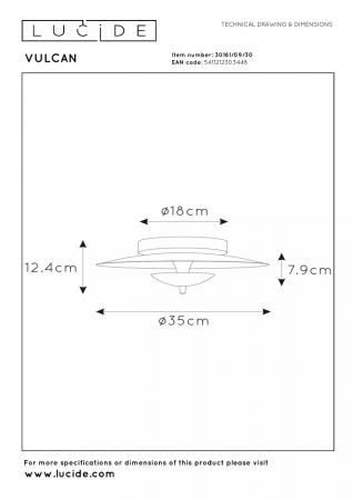Lucide VULCAN LED Deckenleuchte Ø35 cm 9W 3000K dimmbar Schwarz Messing