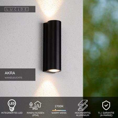 Lucide AKRA Außen-Wandleuchte Schwarz LED 2x6,5W IP54