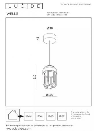 Lucide WELLS LED Außen-Pendelleuchte rostfarben IP54