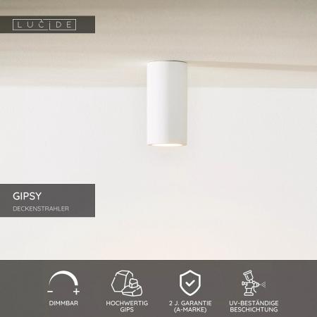 Lucide GIPSY Deckenstrahler GU10 Ø7 cm 14 cm Weiß dimmbar Gips