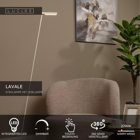 Lucide Stehlampe LAVALE – LED Leselampe mit Touchdimmer Weiß