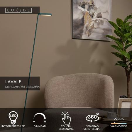 Lucide Stehlampe LAVALE – LED Leselampe mit Touchdimmer Türkis