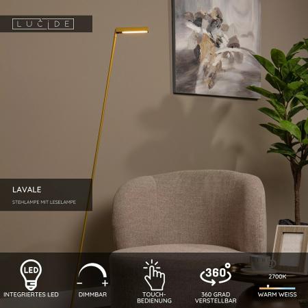 Lucide Stehlampe LAVALE – LED Leselampe mit Touchdimmer Ockergelb