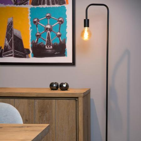 Lucide Stehlampe LORIN – Vintage Stehleuchte mit Marmorfuß Schwarz