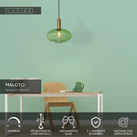 Lucide MALOTO Pendelleuchte Ø30 cm Amber Glas E27 dimmbar Retro