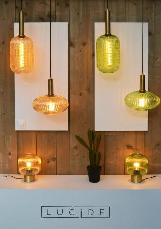 Lucide MALOTO Pendelleuchte Ø30 cm Amber Glas E27 dimmbar Retro