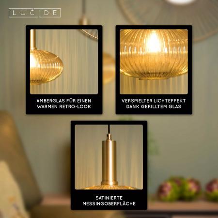Lucide MALOTO Pendelleuchte Ø30 cm Amber Glas E27 dimmbar Retro