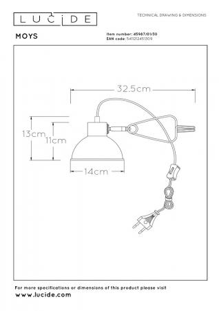 Lucide MOYS Klemmleuchte 1xE27 Schwarz Stahl dreh- und schwenkbar modern