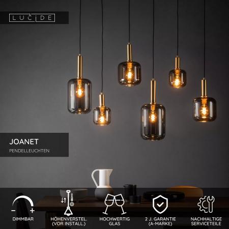 Lucide JOANET Pendelleuchte 6xE27 Rauchglas Grau modern dimmbar