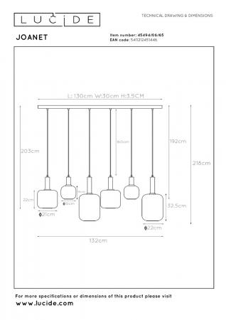Lucide JOANET Pendelleuchte 6xE27 Rauchglas Grau modern dimmbar