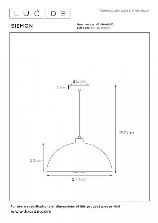 Lucide SIEMON Pendelleuchte Ø40cm E27 Grün 40W Stahl höhenverstellbar dimmbar