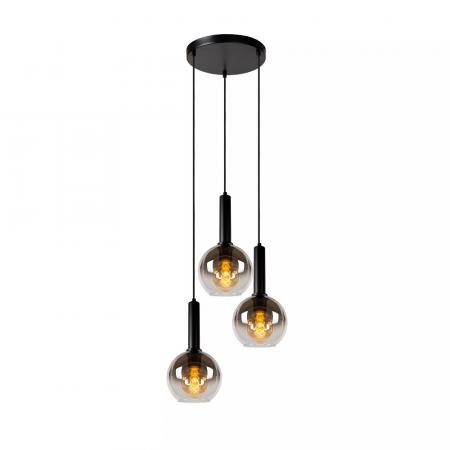 Lucide MARIUS Pendelleuchte Ø48,5cm 3xE27 Schwarz Rauchglas höhenverstellbar