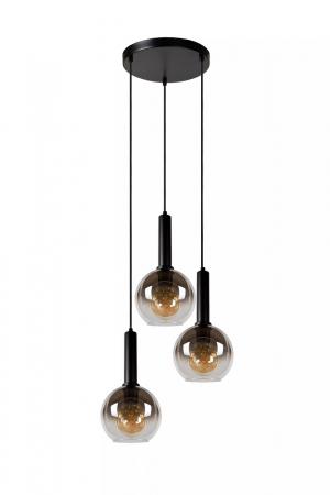 Lucide MARIUS Pendelleuchte Ø48,5cm 3xE27 Schwarz Rauchglas höhenverstellbar
