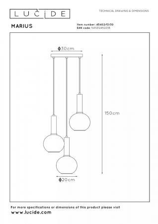 Lucide MARIUS Pendelleuchte Ø48,5cm 3xE27 Schwarz Rauchglas höhenverstellbar