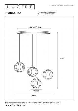 Lucide MONSARAZ Pendelleuchte 4xE27 Grün Glas höhenverstellbar dimmbar