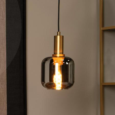 Lucide JOANET Pendelleuchte Ø16 cm E27 Rauchglas Grau Messing