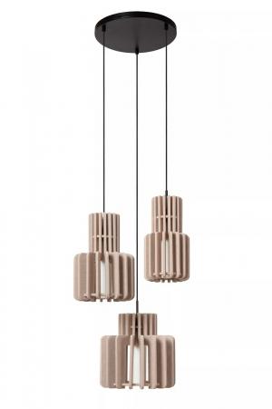 Lucide ROLLO Pendelleuchte 3xE27 Taupe Filz Japandi dimmbar höhenverstellbar Ø50cm