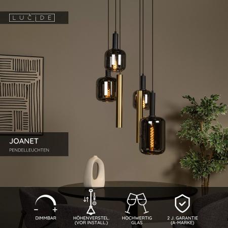 Lucide JOANET Pendelleuchte Ø65 cm 4xE27 Messing Rauchglas