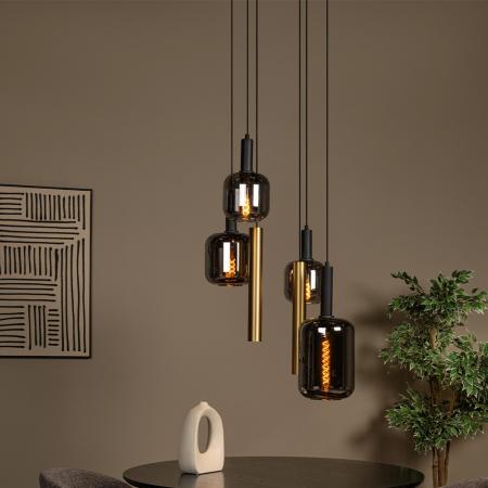 Lucide JOANET Pendelleuchte Ø65 cm 4xE27 Messing Rauchglas