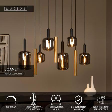 Lucide JOANET Pendelleuchte 6xE27 Messing modern Glas dimmbar