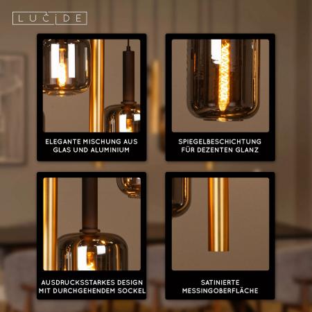 Lucide JOANET Pendelleuchte 6xE27 Messing modern Glas dimmbar