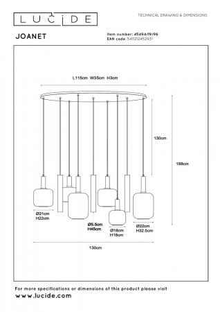 Lucide JOANET Pendelleuchte 6xE27 Messing modern Glas dimmbar