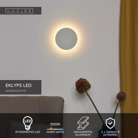 Lucide EKLYPS LED Wandleuchte Ø15 cm Weiß 3000K 7W moderne Akzentlampe