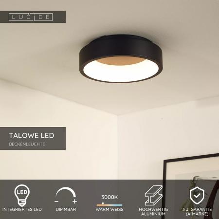 Lucide TALOWE LED Deckenleuchte Ø30cm 20W 3000K Schwarz dimmbar