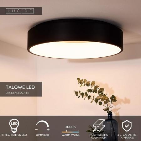 Lucide TALOWE LED Deckenleuchte Ø60 cm Schwarz 3000K dimmbar 42W