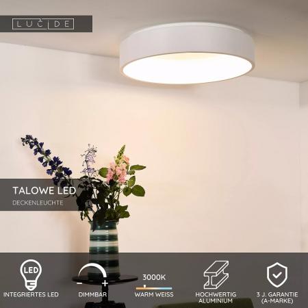 Lucide TALOWE LED Deckenleuchte Ø60 cm Weiß 3000K dimmbar 42W